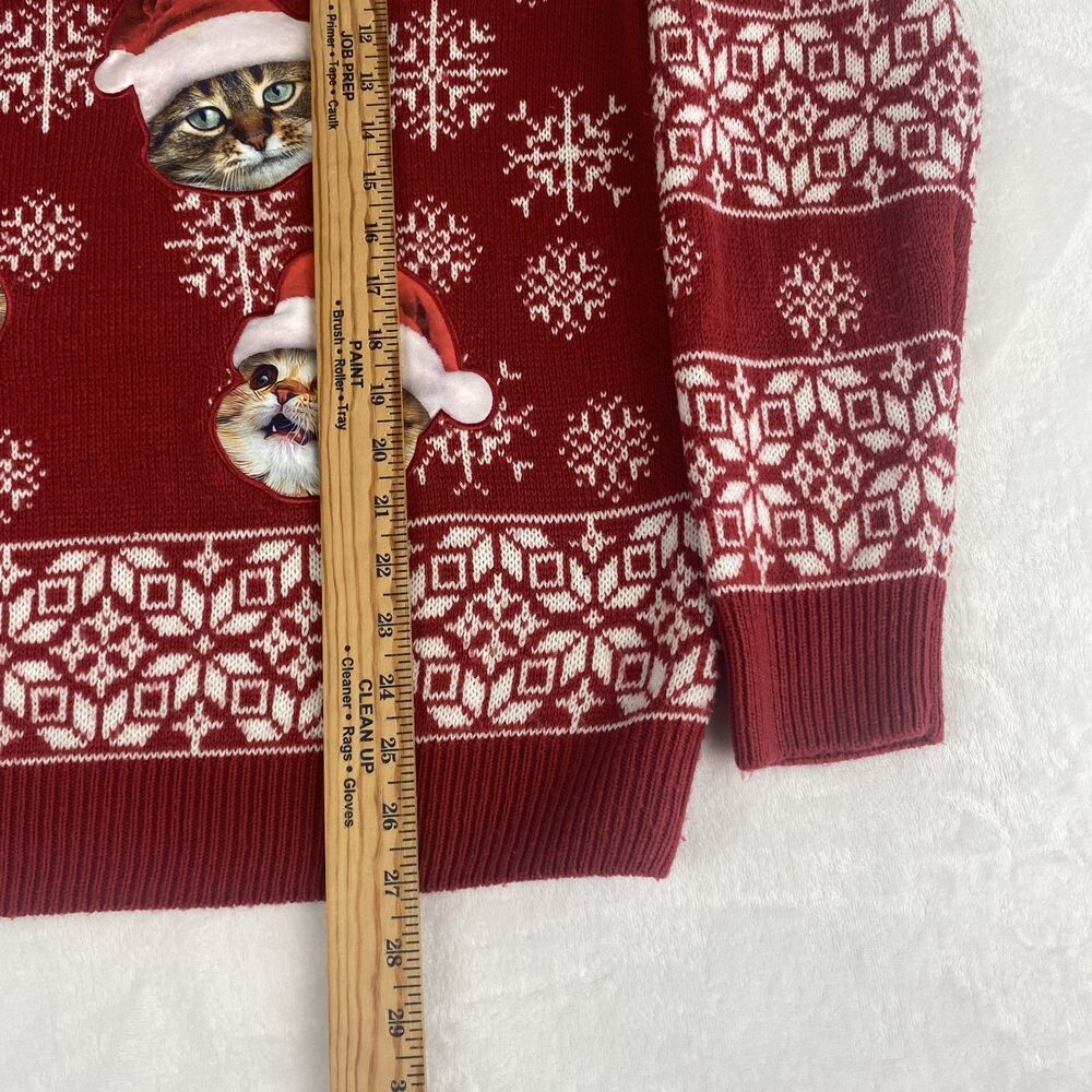 Party Sweater Cat Christmas Ugly Sweater Womens Large Red Crewneck Long Sleeve - Picture 5 of 7